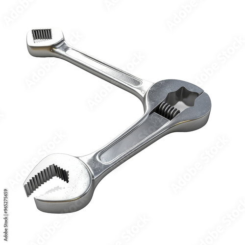 A detailed view of a silver adjustable wrench lying on a clean surface, showcasing its dual ends designed for gripping and turning various fasteners photo