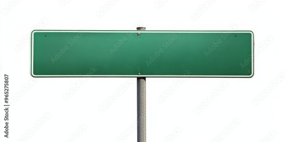 Empty blank green road sign on a sturdy metal pole isolated on white background Empty blank green road sign on a sturdy metal pole isolated on white background