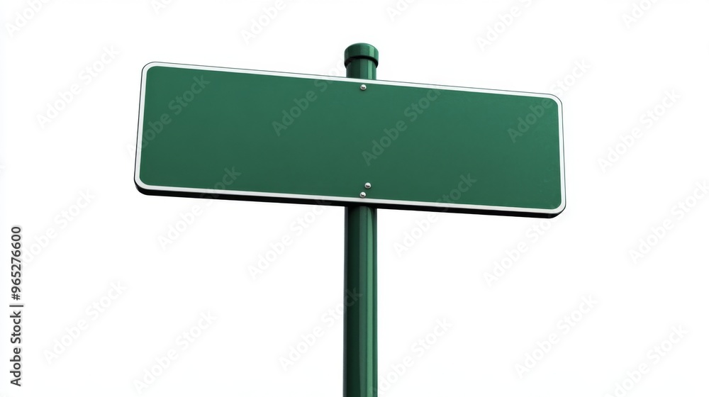 Empty blank green road sign on a sturdy metal pole isolated on white background Empty blank green road sign on a sturdy metal pole isolated on white background