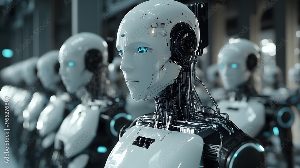 Fototapeta premium A smart factory where AI-driven robots manufacture high-tech gadgets and devices