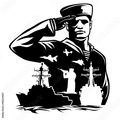 US Navy | Navy Ships | US Marines | American Soldier | Naval Force | Military Soldier | Veteran Navy | Sea Army | Original Illustration | Vector and Clipart | Cutfile and Stencil
