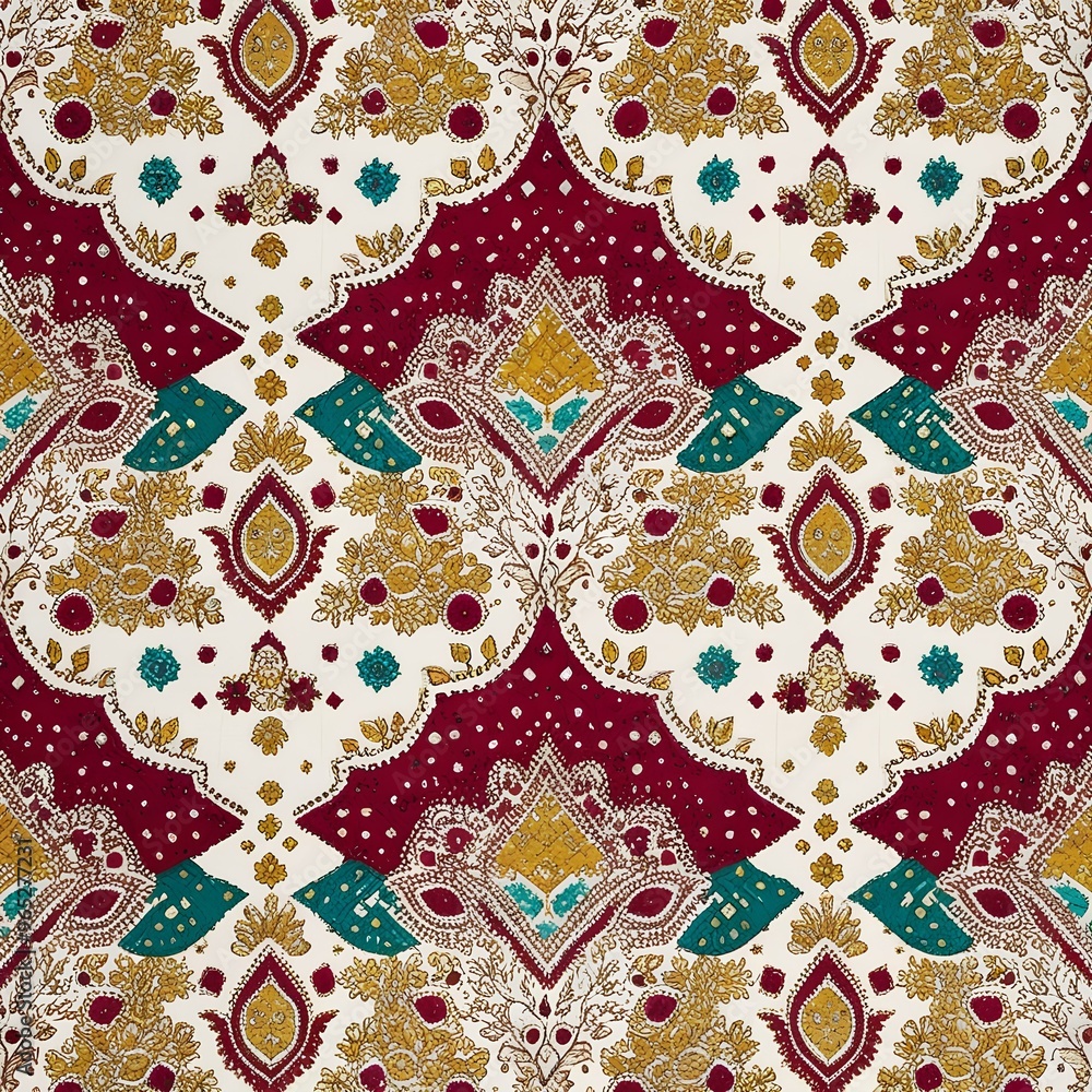 Fototapeta premium Indian Bandhani seamless pattern background 