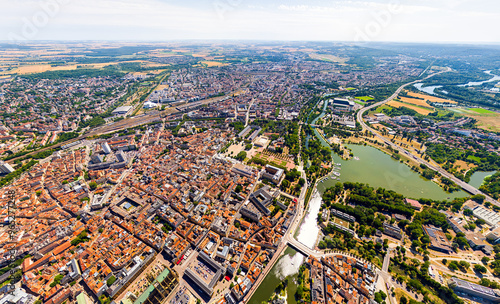 Metz, France. Panorama of the city on a summer day. Sunny weather. Aerial view