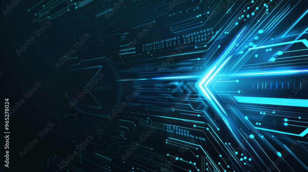 Naklejka premium Abstract Blue Neon Circuit Board with Arrow