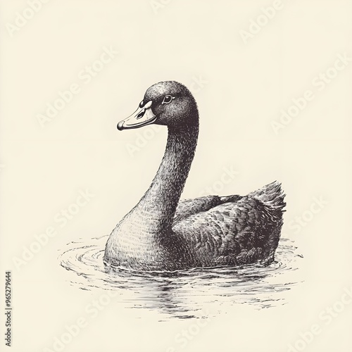 Vintage Sketch of a black swan on Water - Detailed Hand-drawn Wildlife Illustration