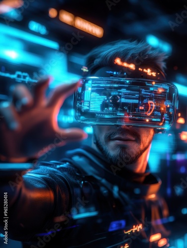 A tech-savvy individual interacting with a holographic technology interface, skillfully manipulating virtual screens and tools.