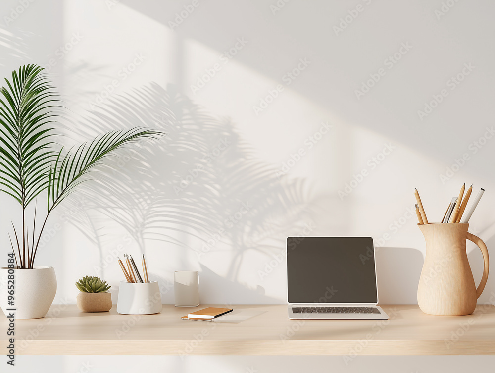 Minimalist home office. Show a clean desk with a sleek laptop, a simple chair, a small plant, and a coffee mug,natural light, and minimal decor. Minimalist home office. Show a clean desk with a sleek laptop, a simple chair, a small plant, and a coffee mug,natural light, and minimal decor.