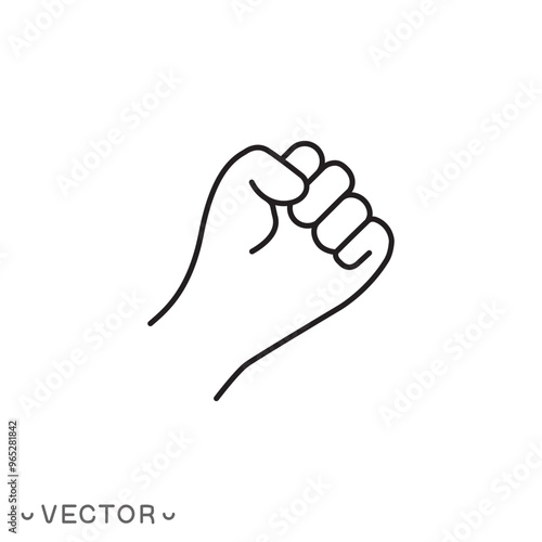 fist hand icon, knock thin line symbol concept isolated on white background, editable stroke eps 10 vector illustration