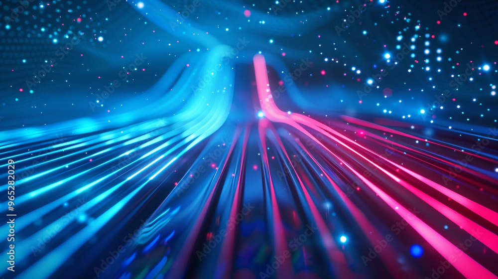 Fototapeta premium This neon light background features vibrant pink, yellow, and blue neon lines,