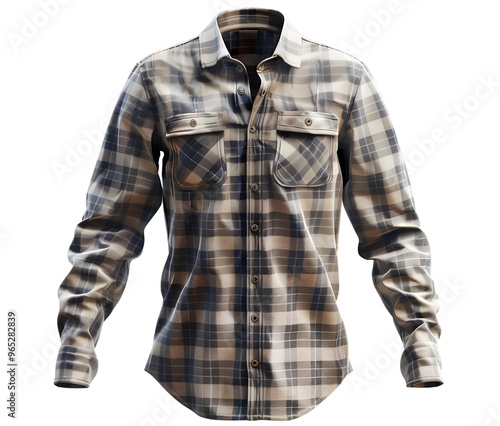 Checkered Long Sleeve Shirt. Isolated on transparent background