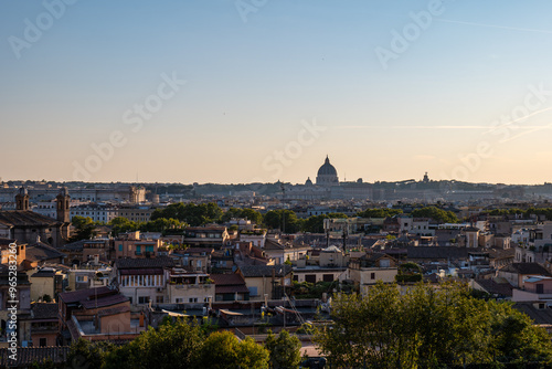 Unforgettable Rome view from Borghese: A breathtaking panorama of Rome’s historic skyline, framed by the lush greenery of Borghese Gardens, creating a stunning cityscape.