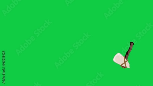 Traditional Hand Axe Illustration Thrown in the Air with Green Screen for Visual Effects
