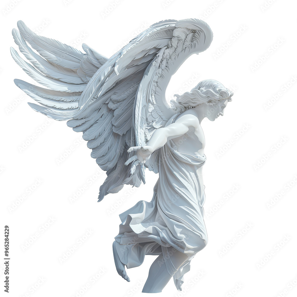 Fototapeta premium A graceful angel statue with large wings captured in fine detail against a bright background
