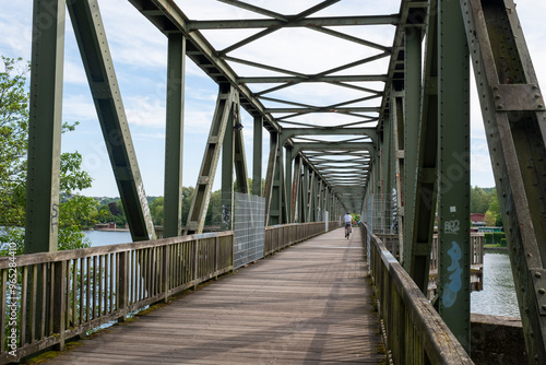 Ehemalige Eisenbahnbrücke über der Ruhr, Heisingen, Kupferdreh, Essen, Ruhrgebiet, Nordrhein-Westfalen, Deutschland, Europa photo