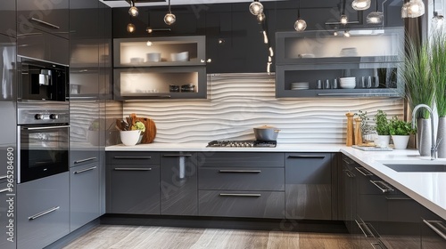 Wallpaper Mural A minimalist aesthetic defines this stylish gray kitchen space. Torontodigital.ca