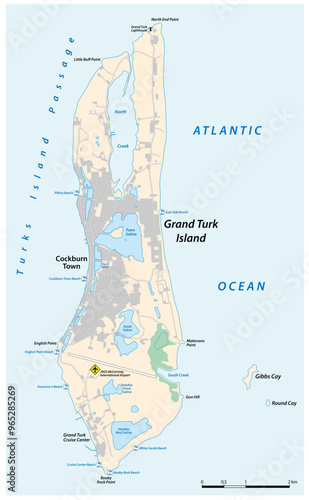 Road map of Grand Turk Island, Turks and Caicos Islands, United Kingdom