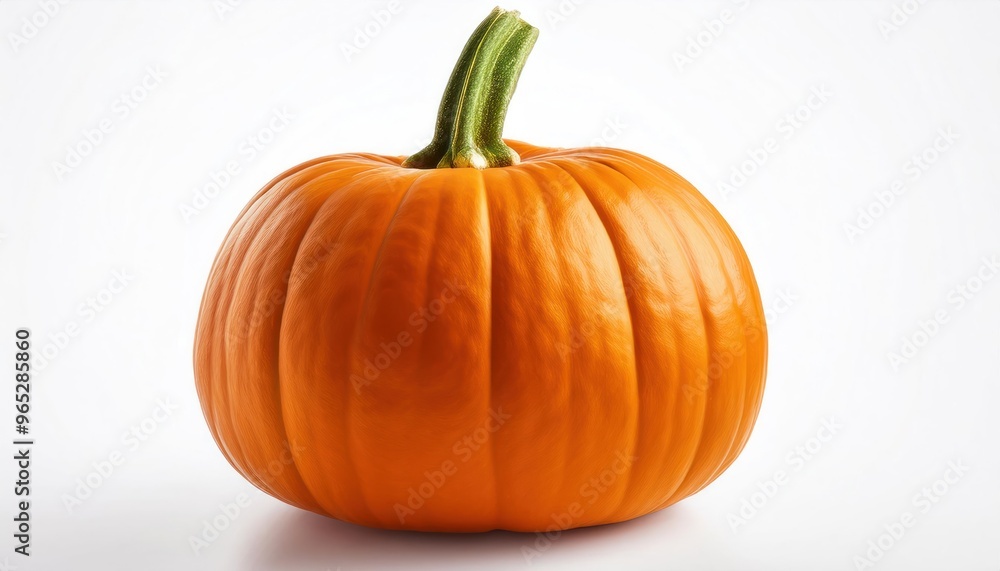 Obraz premium Orange Pumpkin Jack-O'-Lantern with Green Stem Decorative Gourd Isolated on White Background