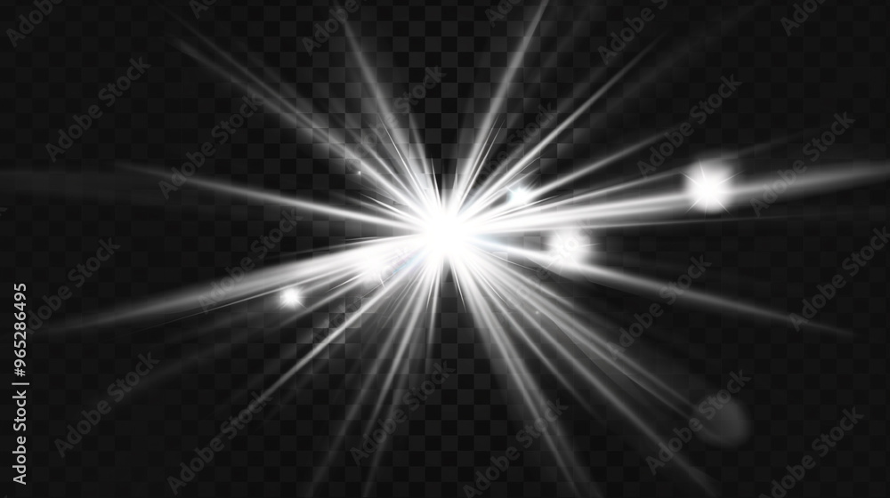 Fototapeta premium photographic Sunflare, isolated on solid black background to overlay in photoshop glow white elements on black background. 