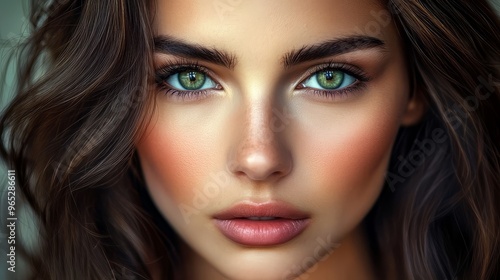 Wallpaper Mural Vibrant image featuring a young woman with impeccable features and rich dark brown hair. Torontodigital.ca