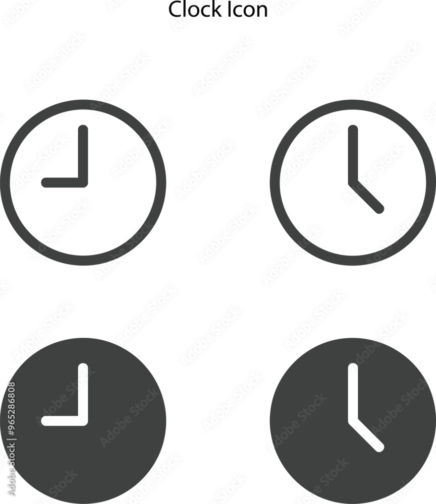 clock icon set on white background with outline and glyph style. clock icon set on white background with outline and glyph style.