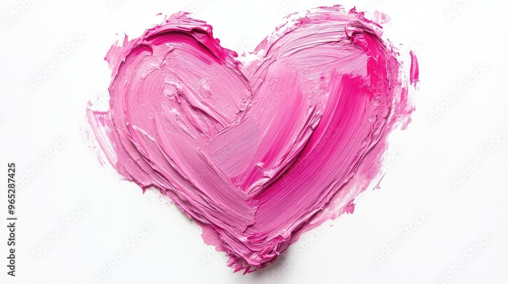 Obraz premium A painted heart in pink, with visible brush strokes and paint texture, on a white background.
