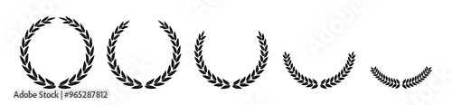 Laurel wreath Set, Black circular laurel olive branches greek wreath ,A winner award of olive leaves, stars of victory symbol, achievement heraldry symbol, vector illustration isolate on white