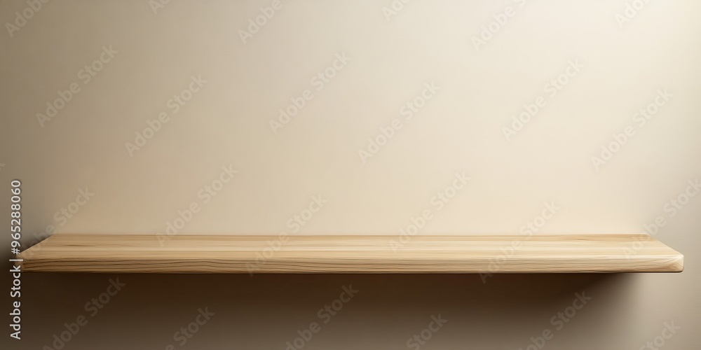 Empty Wooden Shelf Against a Beige Wall. Empty Wooden Shelf Against a Beige Wall.