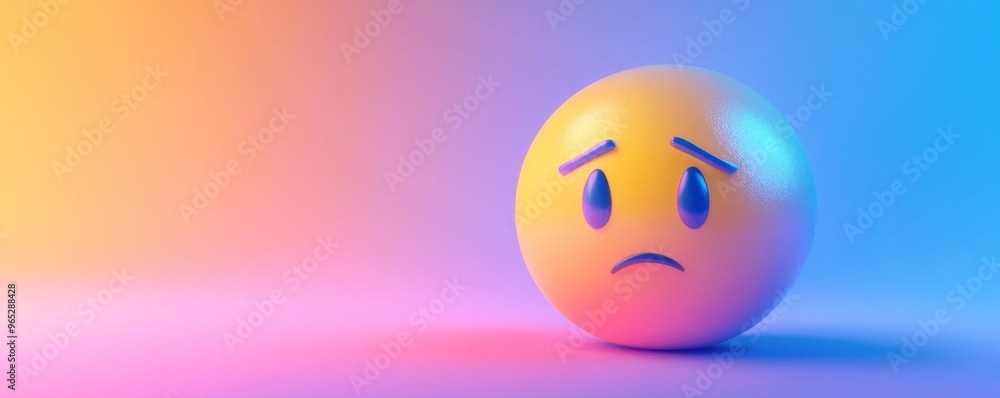 Fototapeta premium Sad emoji with gradient background