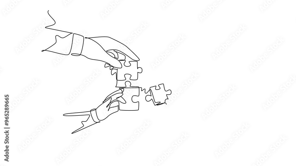 Animated self drawing of continuous line draw of business team members unite puzzle pieces together to one as team building symbol. Office employee teamwork concept. Full length single line animation Animated self drawing of continuous line draw of business team members unite puzzle pieces together to one as team building symbol. Office employee teamwork concept. Full length single line animation