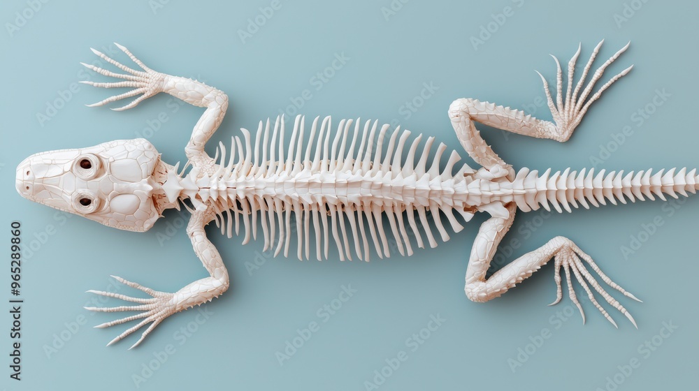 Obraz premium Detailed Reptile Skeleton Illustration with Lizard Bone Structure in 8K High Detail, Perfect for Zoological Study, Copy Space Included