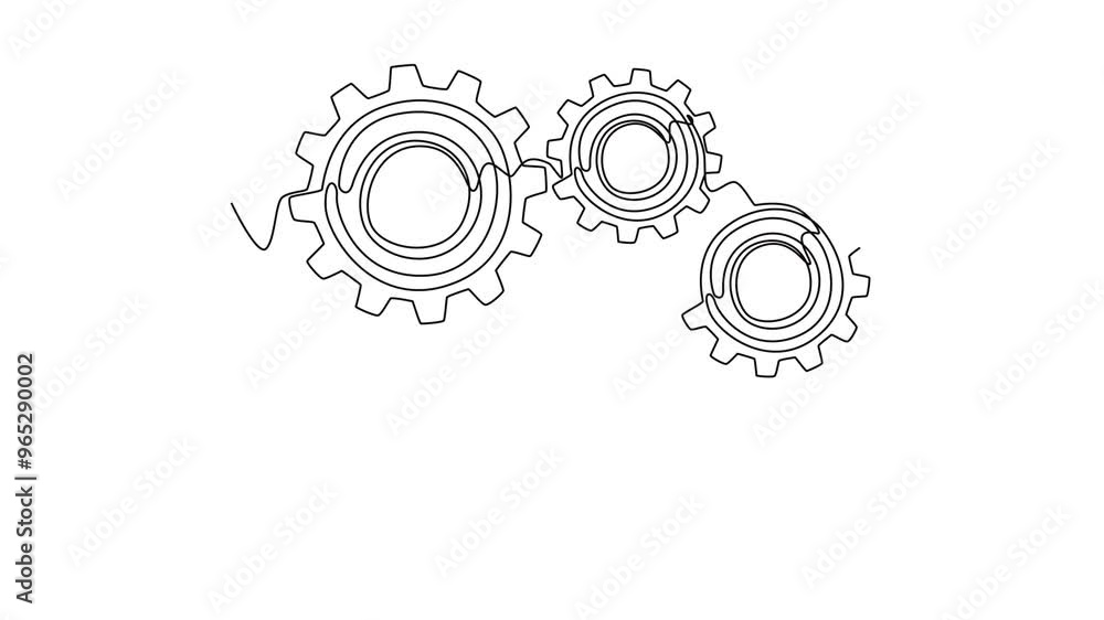 Animated self drawing of continuous line draw metal wheel round gear for machinery office logo. Mechanical company metaphor for teamwork, connected, partnership concept. Full length one line animation Animated self drawing of continuous line draw metal wheel round gear for machinery office logo. Mechanical company metaphor for teamwork, connected, partnership concept. Full length one line animation