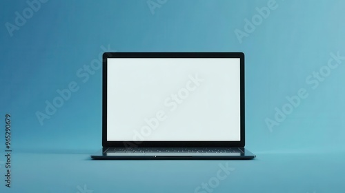 sleek laptop with blank screen on minimalist background tech mockup