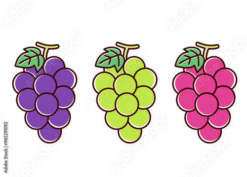 Illustration of three kinds of cute grapes／3種のかわいい葡萄のイラスト