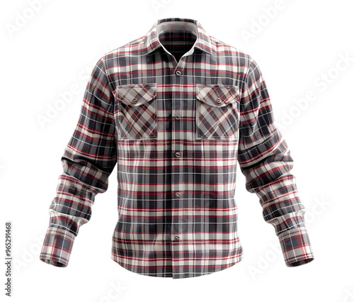 Red and Black Plaid Long Sleeve Shirt Mockup. Isolated on transparent background