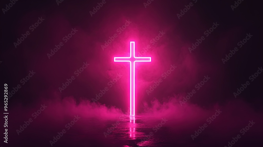 Stunning Neon Pink Cross: A Striking Poster for Modern Sports Interiors, Illuminated by Soft Gradients Against a Mysterious Dark Background Stunning Neon Pink Cross: A Striking Poster for Modern Sports Interiors, Illuminated by Soft Gradients Against a Mysterious Dark Background