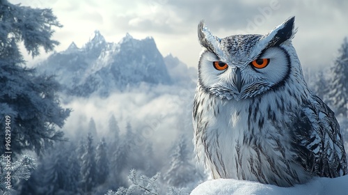 Owl in the snowy forest