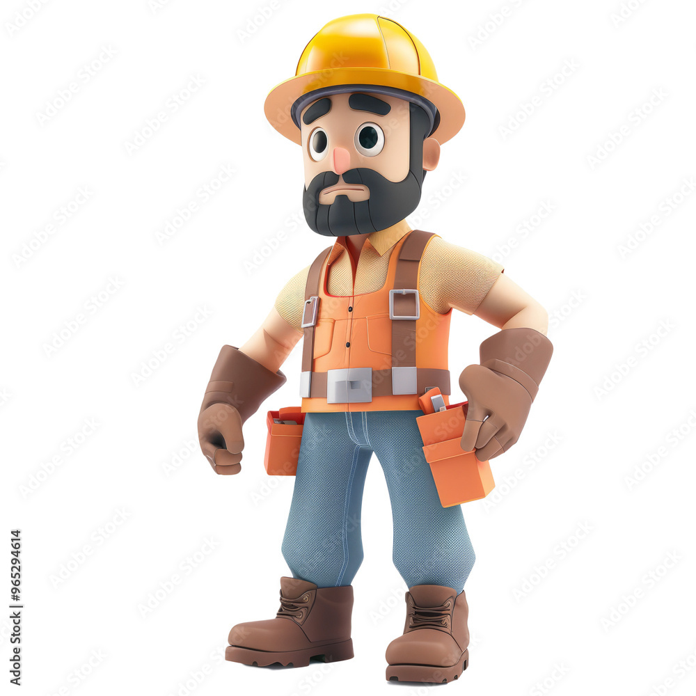 3D model of a construction worker, posed confidently on a clean white surface. 3D model of a construction worker, posed confidently on a clean white surface.