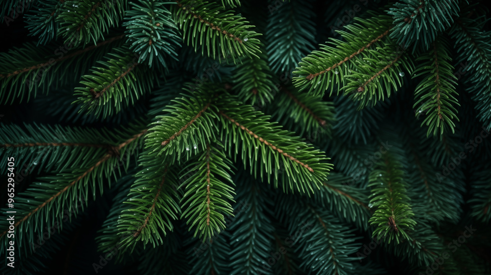 Obraz premium Christmas Fir tree brunch textured Background. Fluffy pine tree brunch close up.