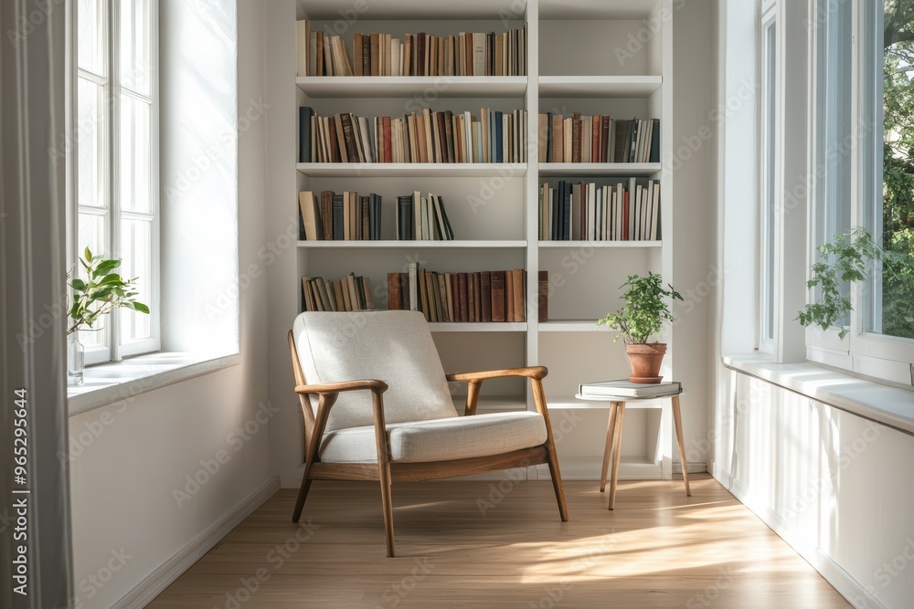 Cozy Reading Nook with Armchair and Bookshelf. Cozy Reading Nook with Armchair and Bookshelf.