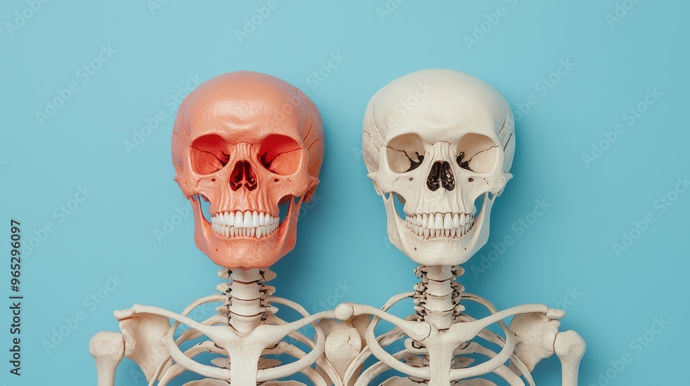 Evolutionary Comparison of Human and Chimpanzee Skeletons Illustrated in High Detail with Copy Space for Text in 8K Resolution Evolutionary Comparison of Human and Chimpanzee Skeletons Illustrated in High Detail with Copy Space for Text in 8K Resolution