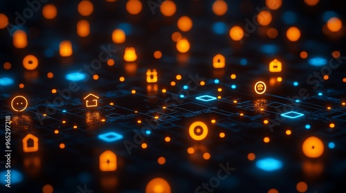 Connected devices form a vibrant Internet of Things network with glowing icons and symbols