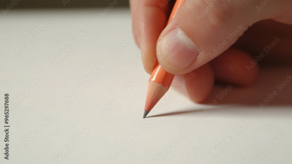 A hand grips a pencil above pristine paper, poised for artistic expression or thoughtful note-taking A hand grips a pencil above pristine paper, poised for artistic expression or thoughtful note-taking