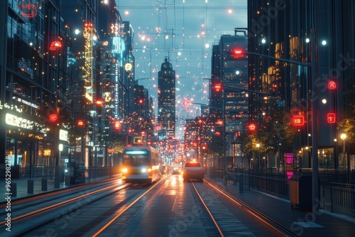 Futuristic City Street at Night.