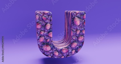 Alphabet. 3d letters render alien set. Letters set. Letter Uu. Alien  letter Uu photo