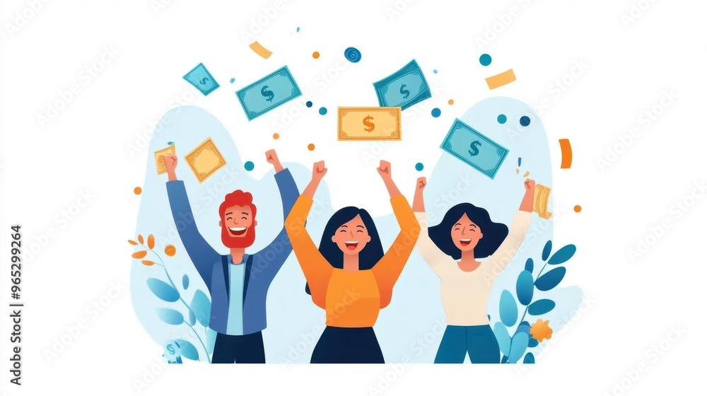 Payday excitement, people celebrating with money Payday excitement, people celebrating with money