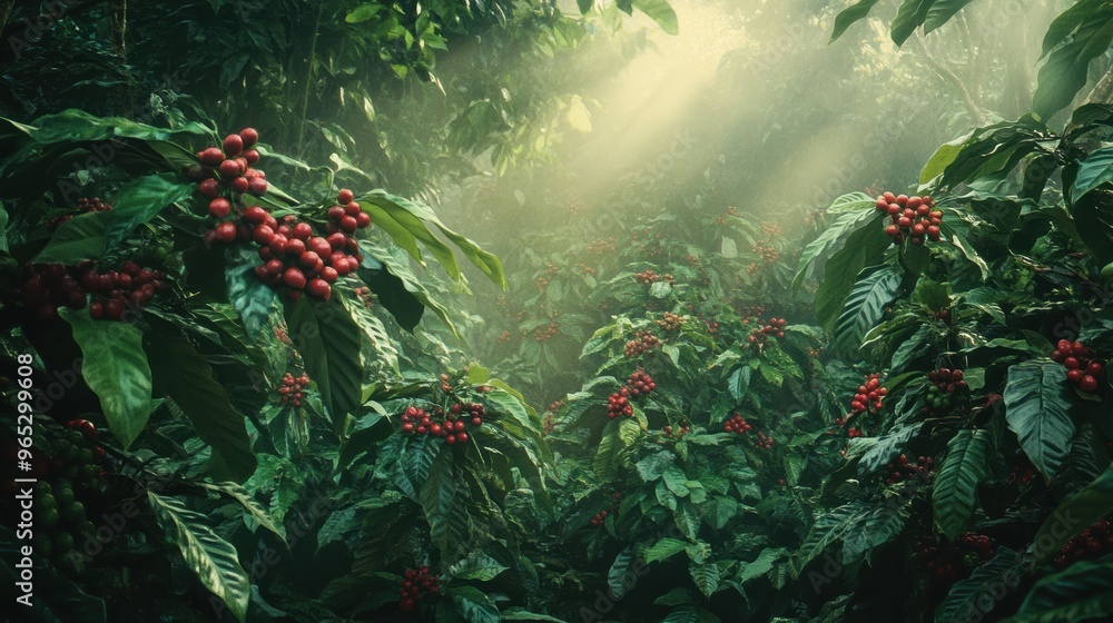 Coffee Beans Growing in Lush Rainforest. Coffee Beans Growing in Lush Rainforest.
