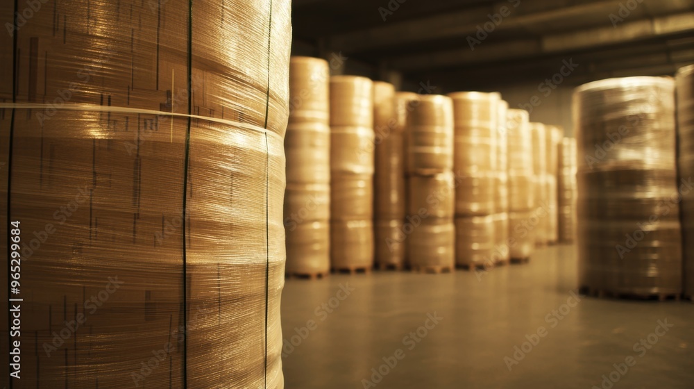 Rows of stacked boxes occupy a spacious warehouse, indicating preparation for shipment and organization of inventory Rows of stacked boxes occupy a spacious warehouse, indicating preparation for shipment and organization of inventory