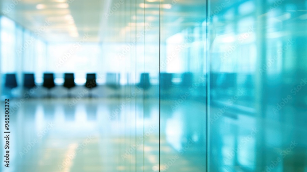 A sleek and spacious conference room features glass walls and reflections, providing an inviting work atmosphere for meetings A sleek and spacious conference room features glass walls and reflections, providing an inviting work atmosphere for meetings