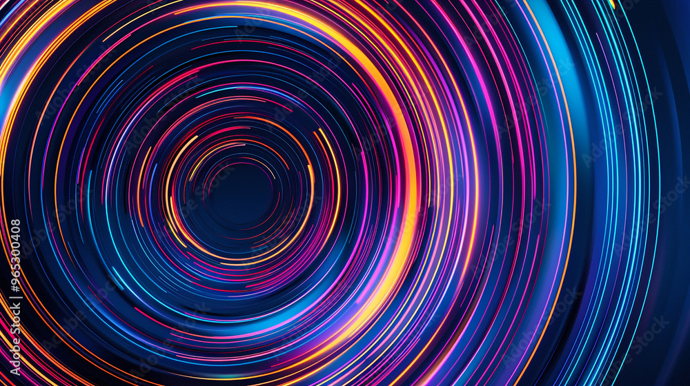 Fototapeta premium Abstract colorful circular lines on dark blue background colorful light lines with speed motion dark blue background