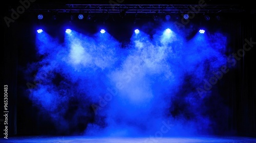 Ethereal blue stage with dynamic lighting theatrical smoke photo